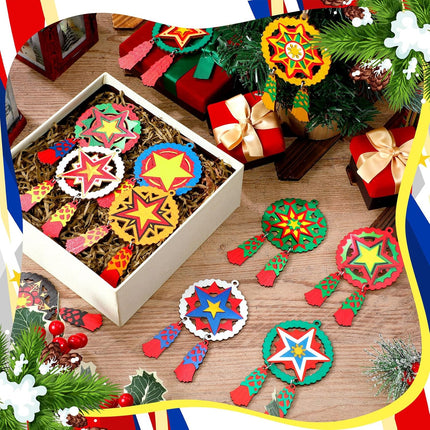 24PCS Mini Parol Ornaments Wooden Philippine Christmas Tree Hanging Decorations