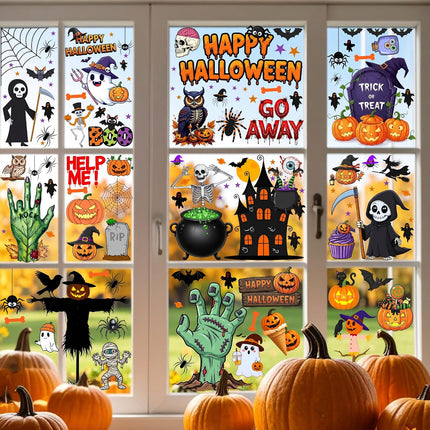 145-Piece Halloween Window Clings, Pumpkin Skull Skeleton Spider Glass Door Decals