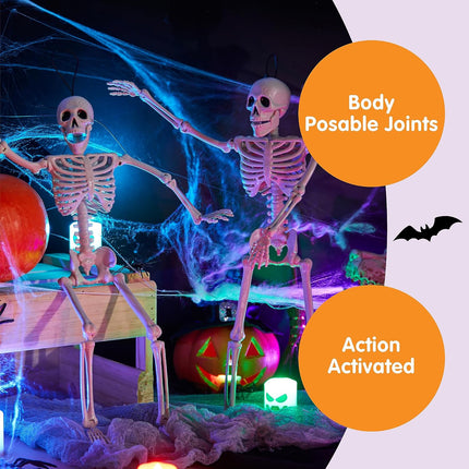 2-Piece 16in Posable Halloween Skeletons, Movable Hanging Graveyard & Yard Decor