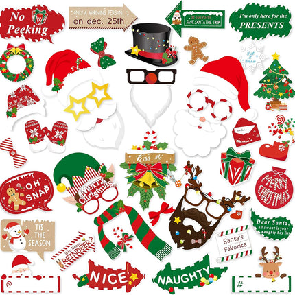 42-Piece Christmas Photo Booth Props Set – Fun Holiday Selfie Party Decorations