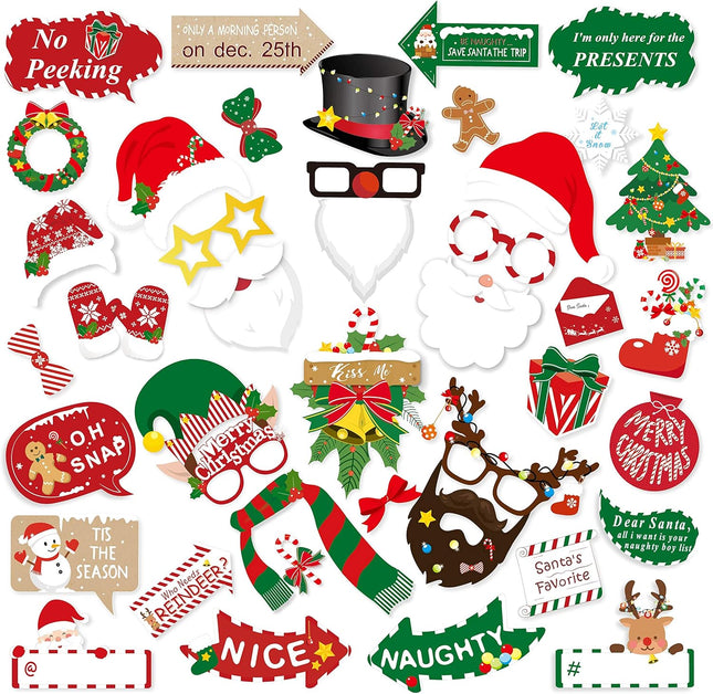 42-Piece Christmas Photo Booth Props Set – Fun Holiday Selfie Party Decorations