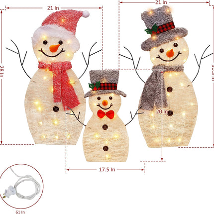 Christmas Lighted Snowman Family – 60 LED Lights, Collapsible Outdoor Decor
