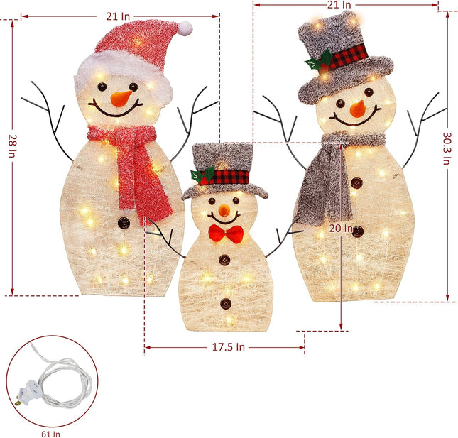 Christmas Lighted Snowman Family – 60 LED Lights, Collapsible Outdoor Decor