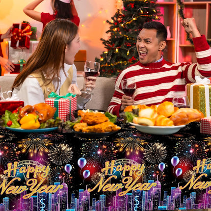 3-Pack NYE Party Table Covers – 54×108in Happy New Year Fireworks