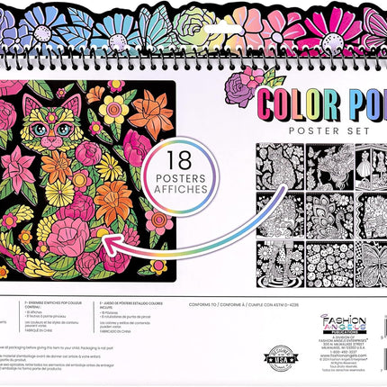 Kids Coloring Poster Set – 18 Posters & 8 Markers for Arts & Crafts Fun
