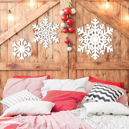 3-Piece Snowflake Wooden Sign Decorations – Christmas Snowflake Shape Signs for Wall Decor