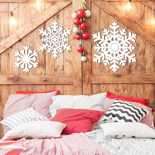 3-Piece Snowflake Wooden Sign Decorations – Christmas Snowflake Shape Signs for Wall Decor
