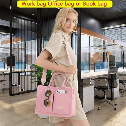 Women’s Canvas Tote Bag with Crossbody Strap Large Work Handbag