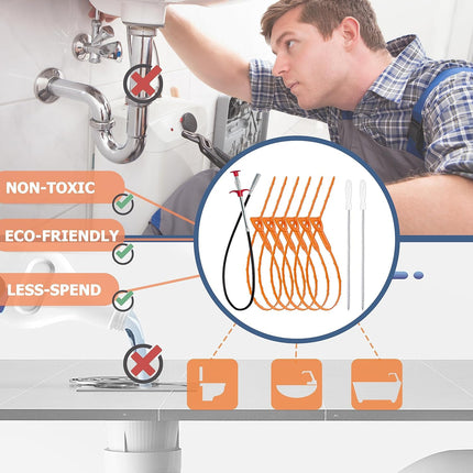 9-Piece Drain Cleaner Set – Snake, Hair Remover & Brushes for Sink, Tub, Toilet