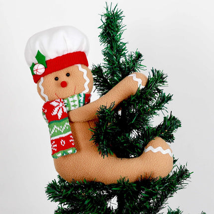 Christmas Gingerbread Man Plush Topper | Red, White & Green Holiday Decor