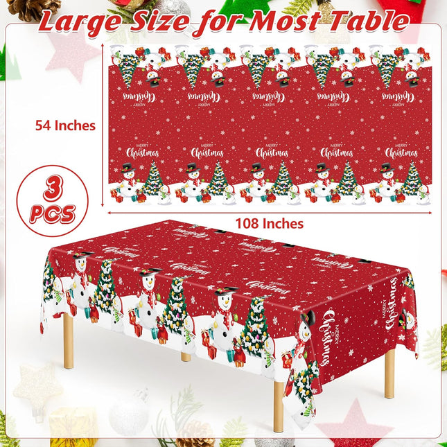 3-Pack Christmas Tablecloths – 54x108" Snowman Disposable Holiday Table Cover