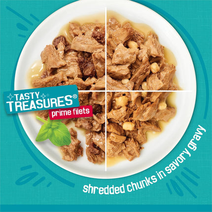 24-Pack Wet Cat Food – Tasty Treasures Prime Filets with Chicken, Tuna & Fish