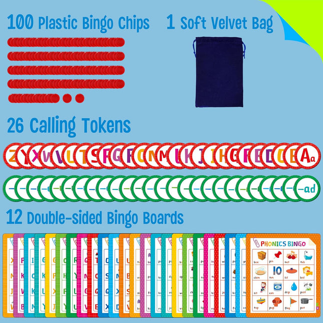 Alphabet Phonics Bingo Game ABC Letters CVC Words Learning Toy Ages 4+
