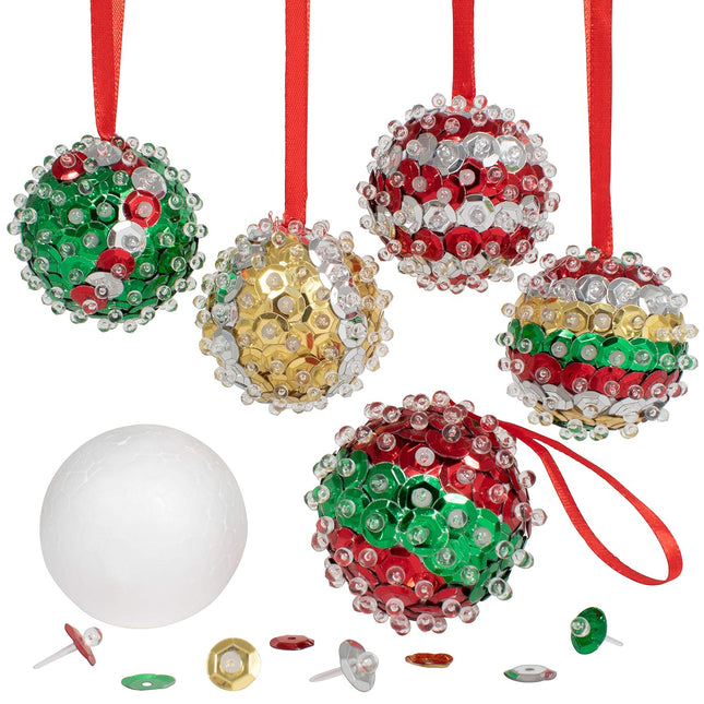 6PCS DIY Sequin Christmas Ornaments – All Materials Included for Kids