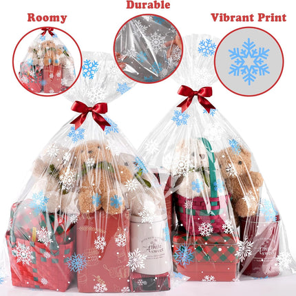 10pcs Christmas Cellophane Gift Bags – 24x30" Blue Snowflake Wrap