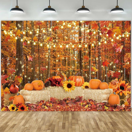 Autumn Photography Backdrop 7x5ft – Forest, Leaves, Pumpkin Decor