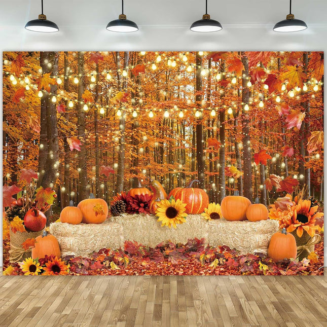 Autumn Photography Backdrop 7x5ft – Forest, Leaves, Pumpkin Decor