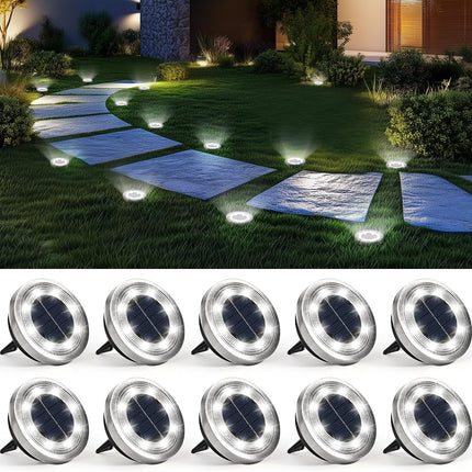 10 Pack Solar Ground Lights Outdoor Cool White IP65 Waterproof Stainless Steel