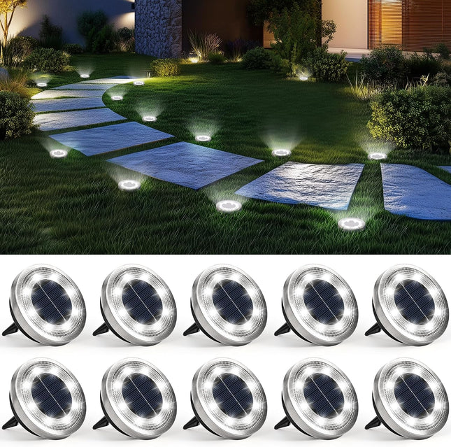 10 Pack Solar Ground Lights Outdoor Cool White IP65 Waterproof Stainless Steel