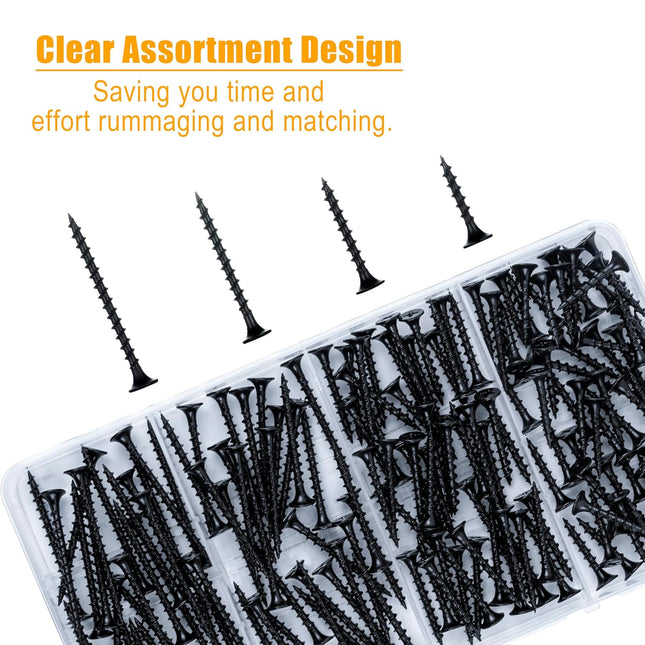 165PCS Drywall Screws Assortment Kit – #6 Black Wood Screws for Picture Hanging