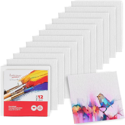 12-Pack Small Canvases 4x4" – Blank White Cotton Boards for Painting