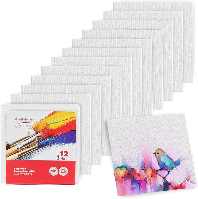 12-Pack Small Canvases 4x4" – Blank White Cotton Boards for Painting