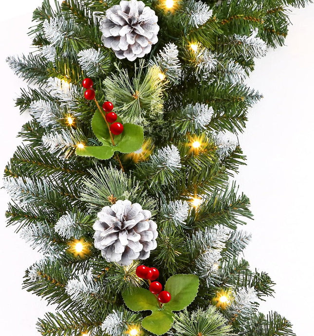 9FT Christmas Garland, Prelit with Color Changing Lights, Battery Operated with Timer for Mantle & Fireplace Decor
