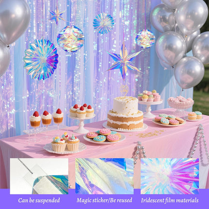 6Pcs Iridescent Party Decorations, Honeycomb Balls Paper Fans & Star Ornaments