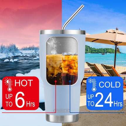 30 oz Blue Insulated Tumbler Stainless Steel Mug Straw Lid Double Wall