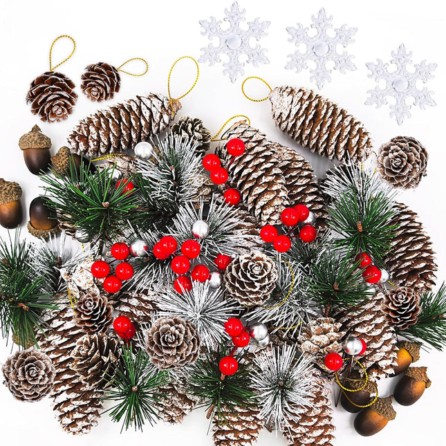 138 PCS Pinecone & Berry Christmas Decor Indoor Table & Wreath Supplies