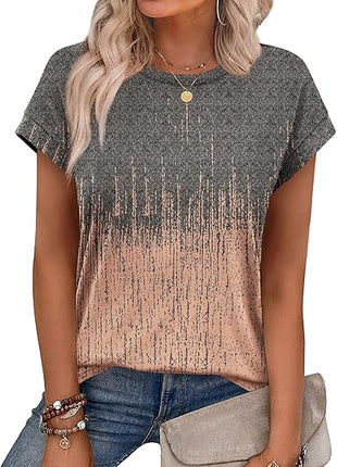 Women’s Summer Tops Short Sleeve Crew Neck Trendy Tunic Blouse
