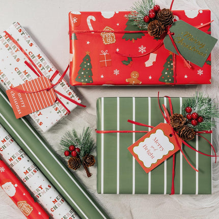 3-Pack Christmas Gift Wrapping Paper Rolls – 17"x120" Cute Holiday Designs