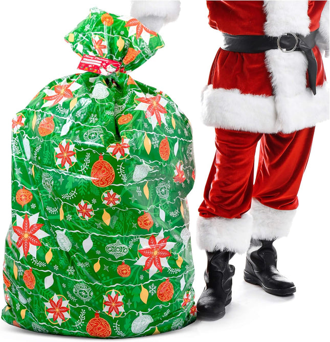 1PC Large Christmas Gift Bag, Heavy Duty Gift Sack with Tag & Tie for Presents