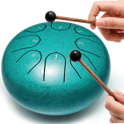 6-Inch Steel Tongue Drum, 8 Notes, Percussion Instrument, Malachite Color