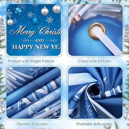 Merry Christmas & Happy New Year Door Cover – Blue Front Door Banner Holiday Decor