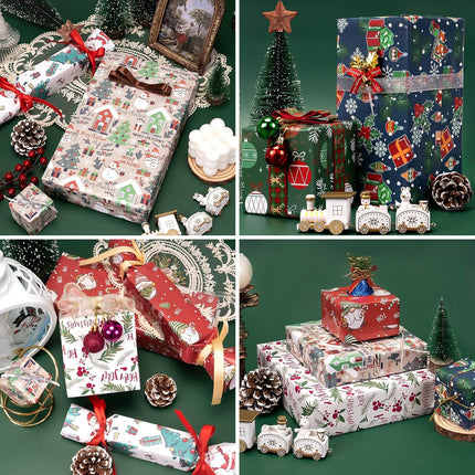 6PCS Christmas Gift Wrap – Folded Flat Holiday Paper for Kids & Adults