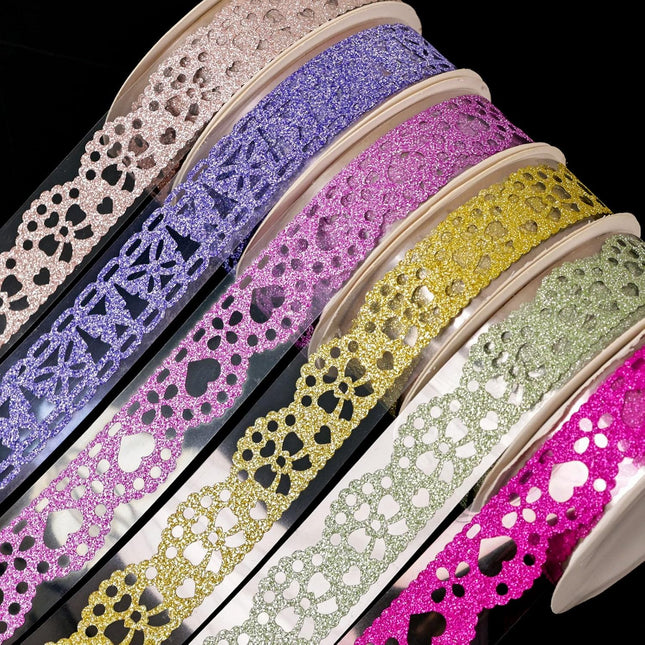 6 Rolls Glitter Lace Washi Tape Set, 6 Colors Decorative Scrapbook Tape Journals and Crafts