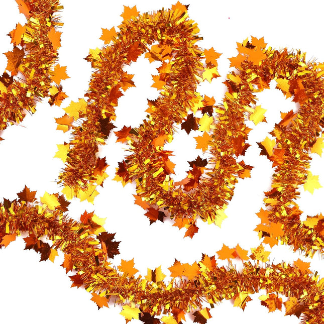DIYDEC Maple Leaf Tinsel Garland – 33FT Golden Copper Hanging Fall Party Décor