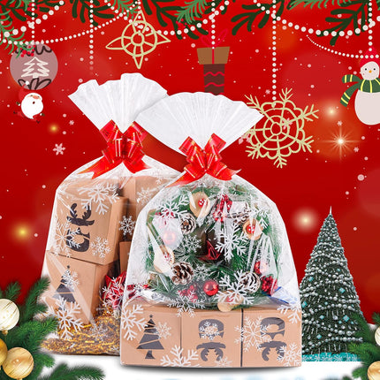 20-Piece Christmas Snowflake Cellophane Bags Set – 10 Pull Bow Bags for Holiday Gifting