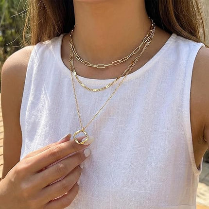Layered Gold Necklace Set for Women 14K Plated Dainty Pendant Jewelry