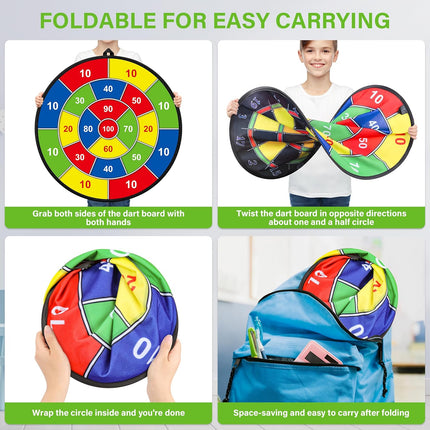 Large Double-Sided Dart Board for Kids with Sticky Balls & Darts, Ages 3–12