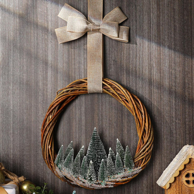 Christmas Bottle Brush Wreath – 11.8" Farmhouse Norfolk Pine Decor