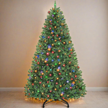 Prelit Christmas Tree 7.5ft – 550 LEDs, 1450 Tips, Remote, Hinged Metal Frame