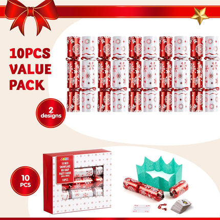 10-Pack Christmas Party Favors, Red Snowflake Design with Hat, Joke & Little Gift Inside