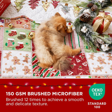 Christmas Quilt for Queen Bed Red Patchwork Printed Coverlet, Lightweight Soft