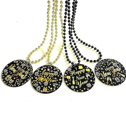 12-Piece New Year Party Bead Necklaces – Medallion Pendant Favors