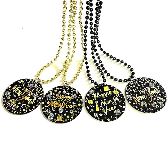 12-Piece New Year Party Bead Necklaces – Medallion Pendant Favors