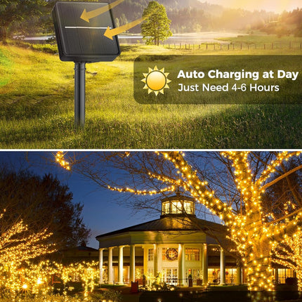 Waterproof Solar String Lights 40ft – 100 LEDs, 8 Modes for Outdoor Use