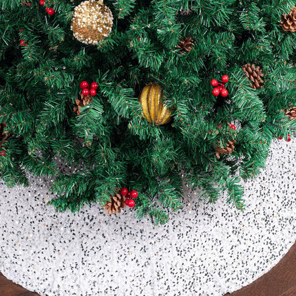 48 Inch Silver Christmas Tree Skirt Sequin Xmas Tree Floor Cover