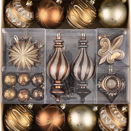 60pcs Autumn Christmas Ornaments, Copper Brown Gold Balls for Tree & Harvest Decor